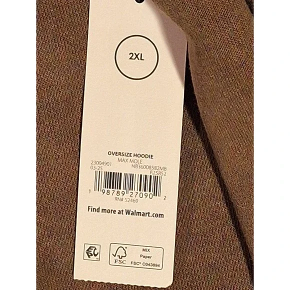 No Boundaries NoBo Oversized Hoodie Mocha Brown Fleece Lined 2XL Max Mole NWT - Picture 9 of 12